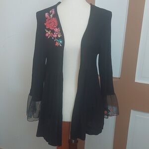 Joseph A Black Floral Embroidered Cardigan #0422K